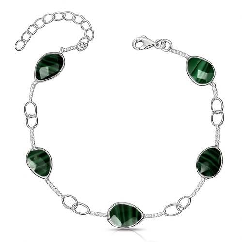Pulseira de Prata 925 com Gotas de Malaquitas Naturais