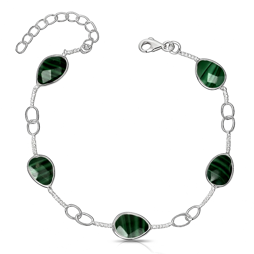 Pulseira de Prata 925 com Gotas de Malaquitas Naturais