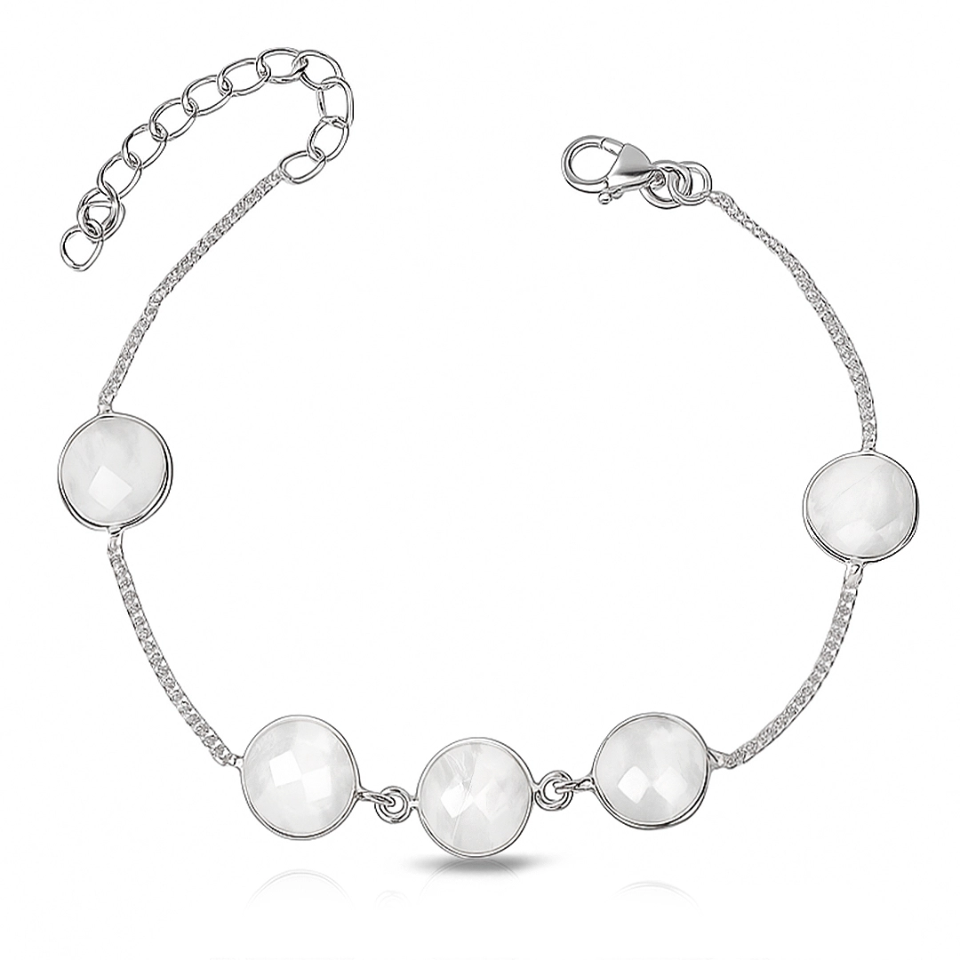 Pulseira de Prata 925 com Pedra da Lua Redonda