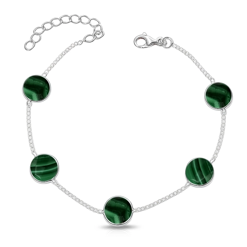 Pulseira de Prata 925 com Cinco Malaquitas Naturais