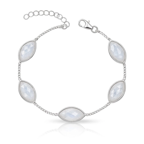 Pulseira de Prata 925 com Pedras de Pedra da Lua Natural