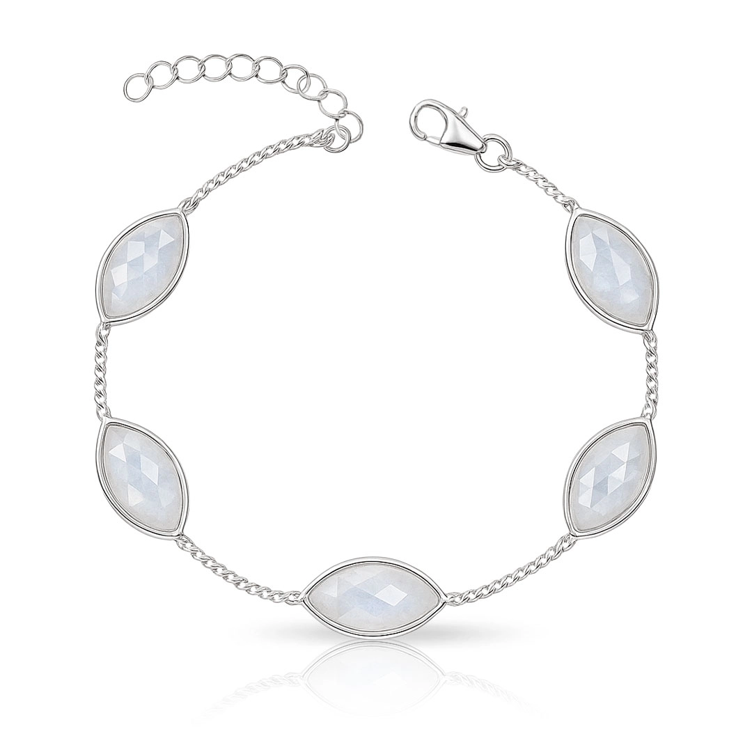 Pulseira de Prata 925 com Pedras de Pedra da Lua Natural