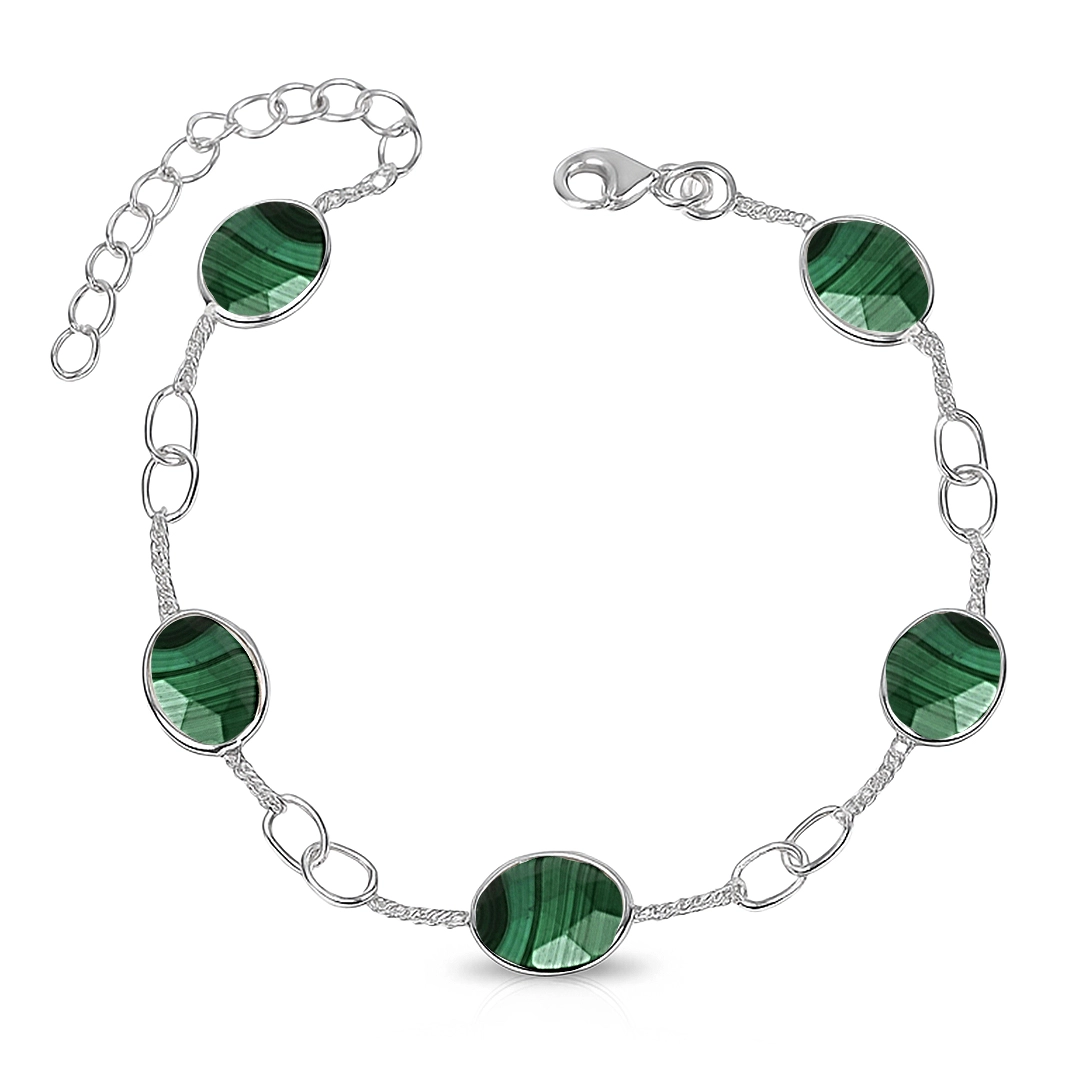 Pulseira Oval com Malaquita Natural