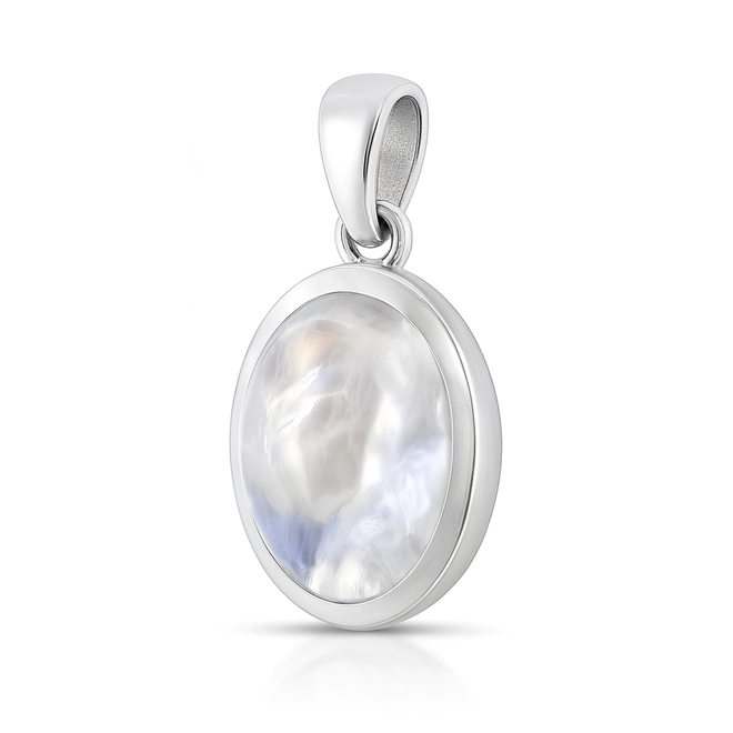 Pingente Prata 925 Oval em Pedra da Lua Natural