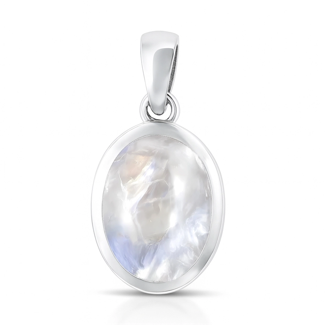 Pingente Prata 925 Oval em Pedra da Lua Natural