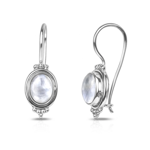 Brinco Prata 925 Gancho com Pedra da Lua Natural Oval