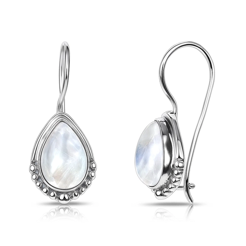 Brinco de Prata 925 com Pedra da Lua Natural Gota Trabalhada