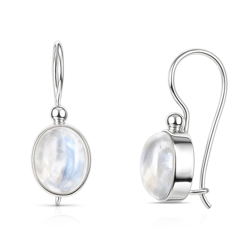 Brinco Gancho Espelhado com Pedra da Lua Natural Oval