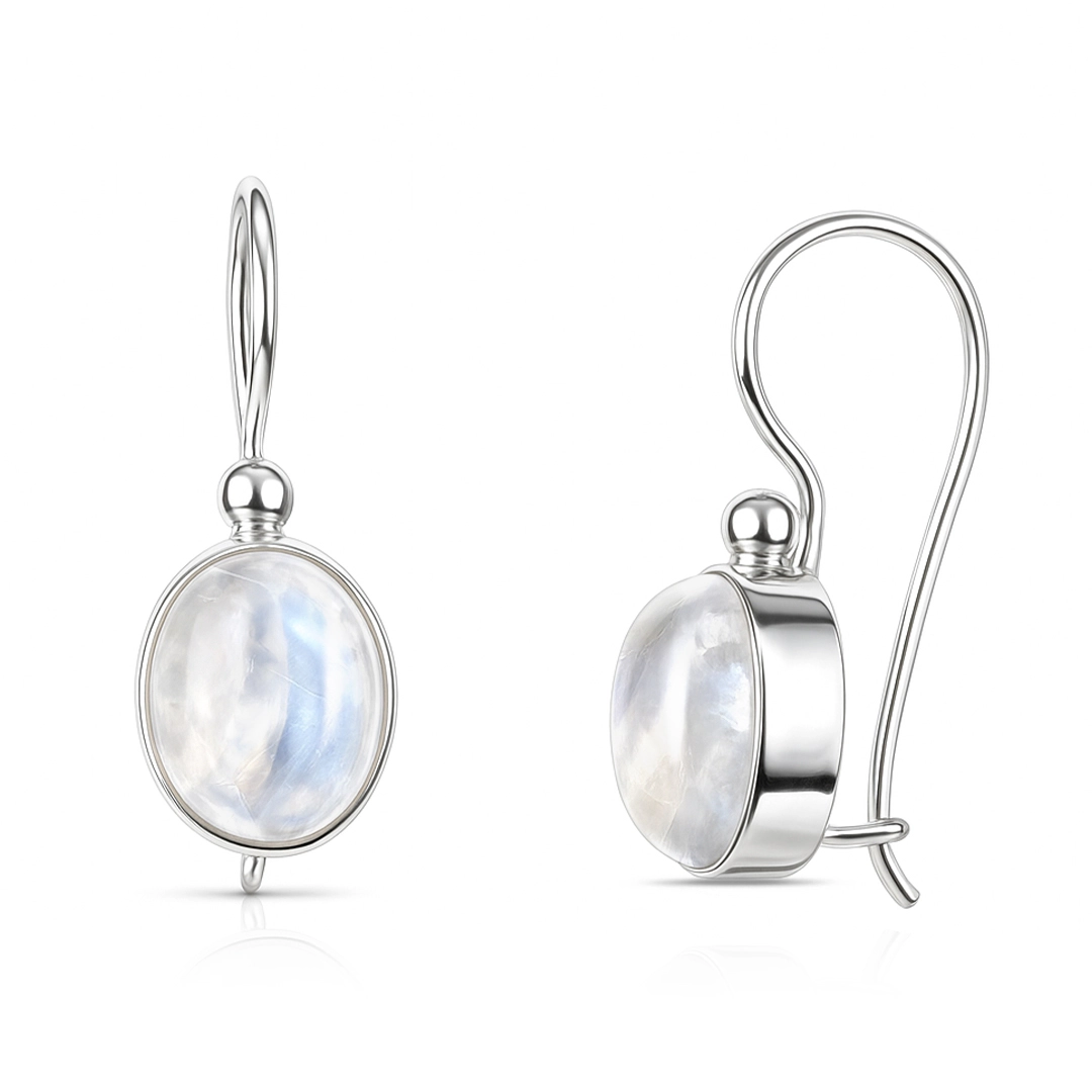 Brinco Gancho Espelhado com Pedra da Lua Natural Oval