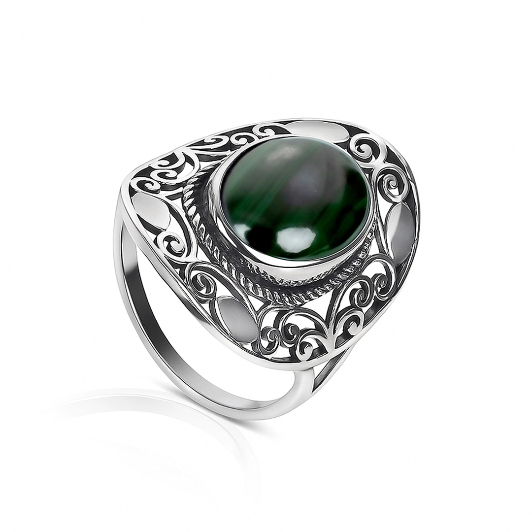 Anel de Prata 925 com Malaquita Natural Oval