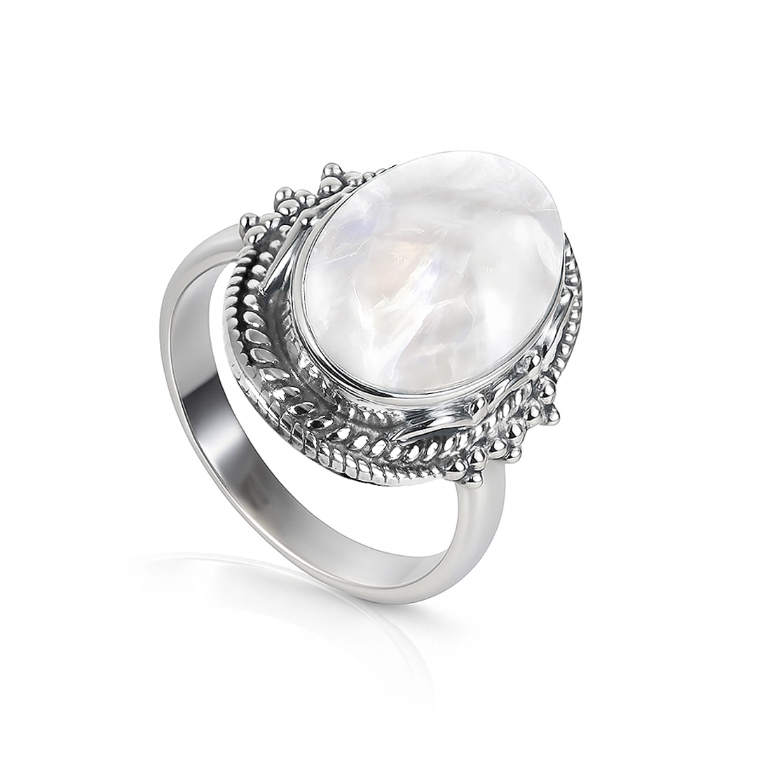 Anel com Pedra da Lua Natural Oval
