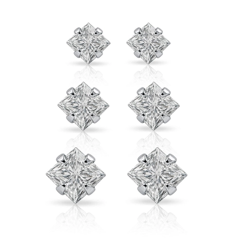 Kit de Brincos Top com Zircônia Cristal Quadrada