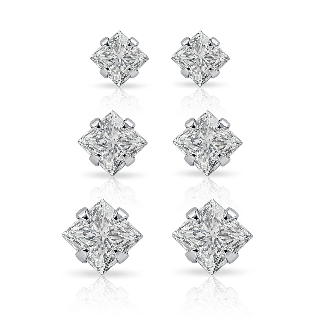 Kit de Brincos Top com Zircônia Cristal Quadrada