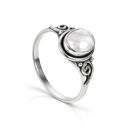 Anel de Prata 925 Oval com Aro Trabalhado e Pedra da Lua Natural