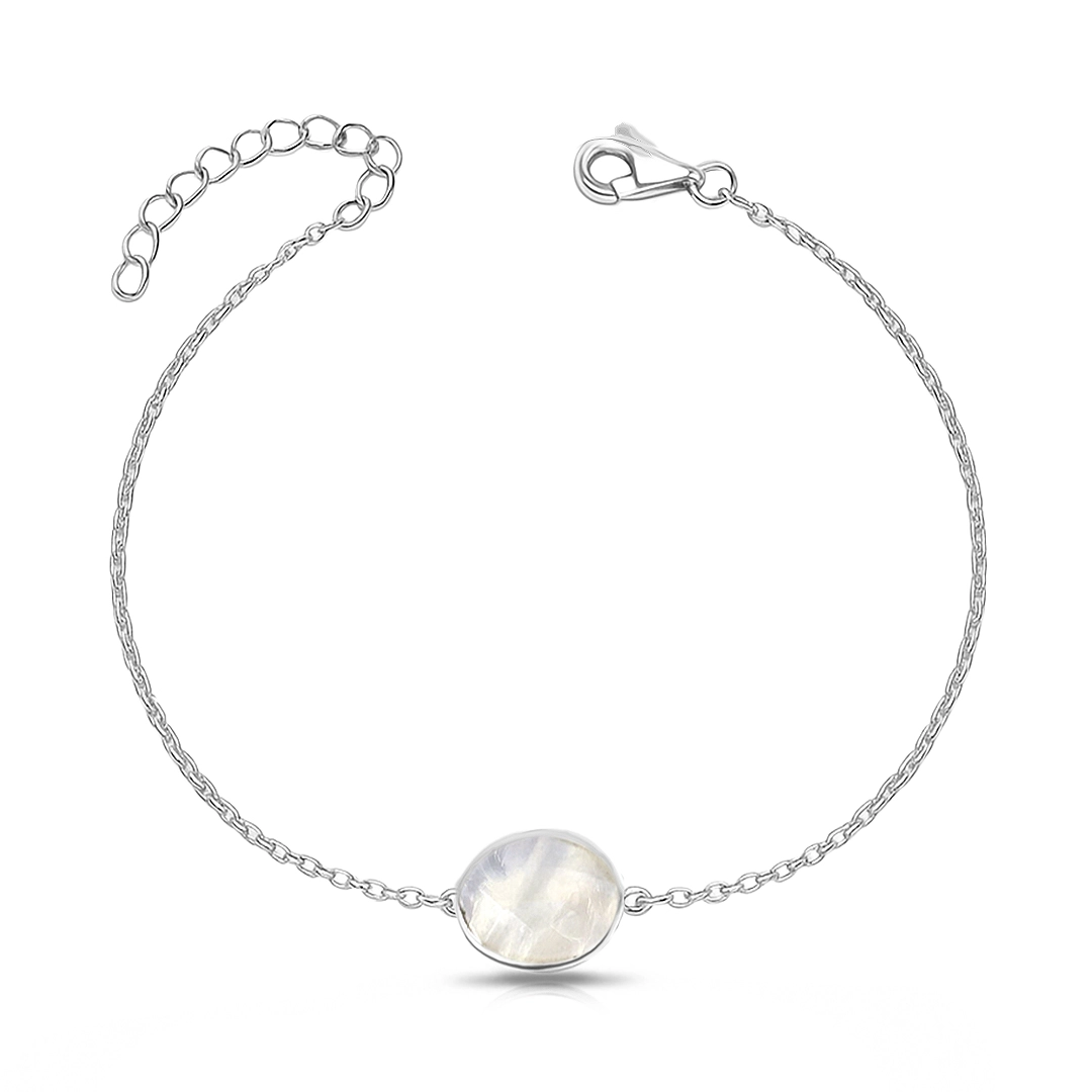 Pulseira de Prata 925 Oval com Pedra da Lua Natural