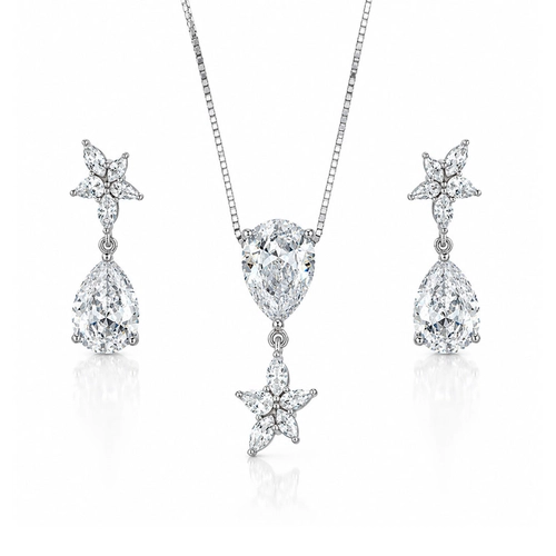 Gargantilha Blend Collection com Brincos e Zircônias Cristal Gota