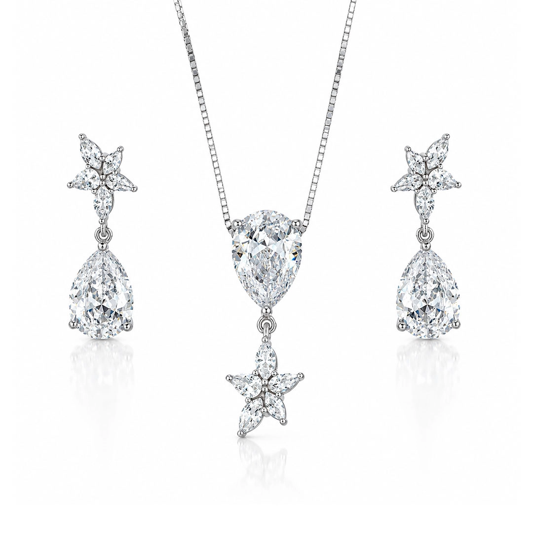 Gargantilha Blend Collection com Brincos e Zircônias Cristal Gota