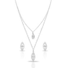 Gargantilha Blend Collection Dupla Com Brincos Navete de Zircônias Cristal