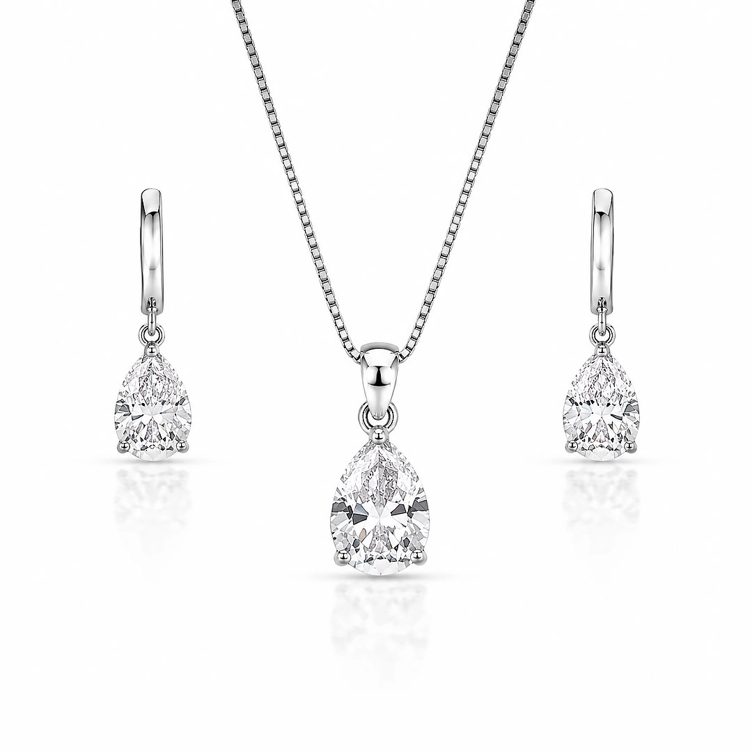 Gargantilha Blend Collection com Brincos e Zircônias Cristal Gota