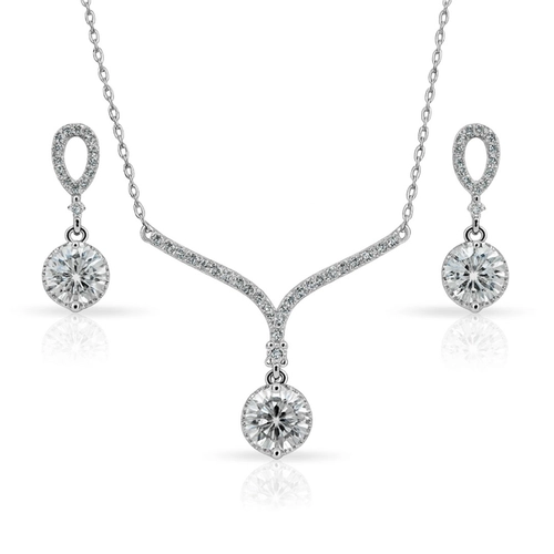 Gargantilha de Prata 925 Blend Collection com Brincos de Zircônias Cristal Redonda