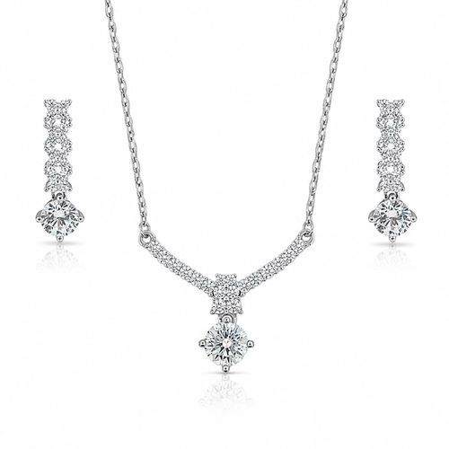 Gargantilha Blend Collection Trabalhada com Brincos de Zircônias Cristal