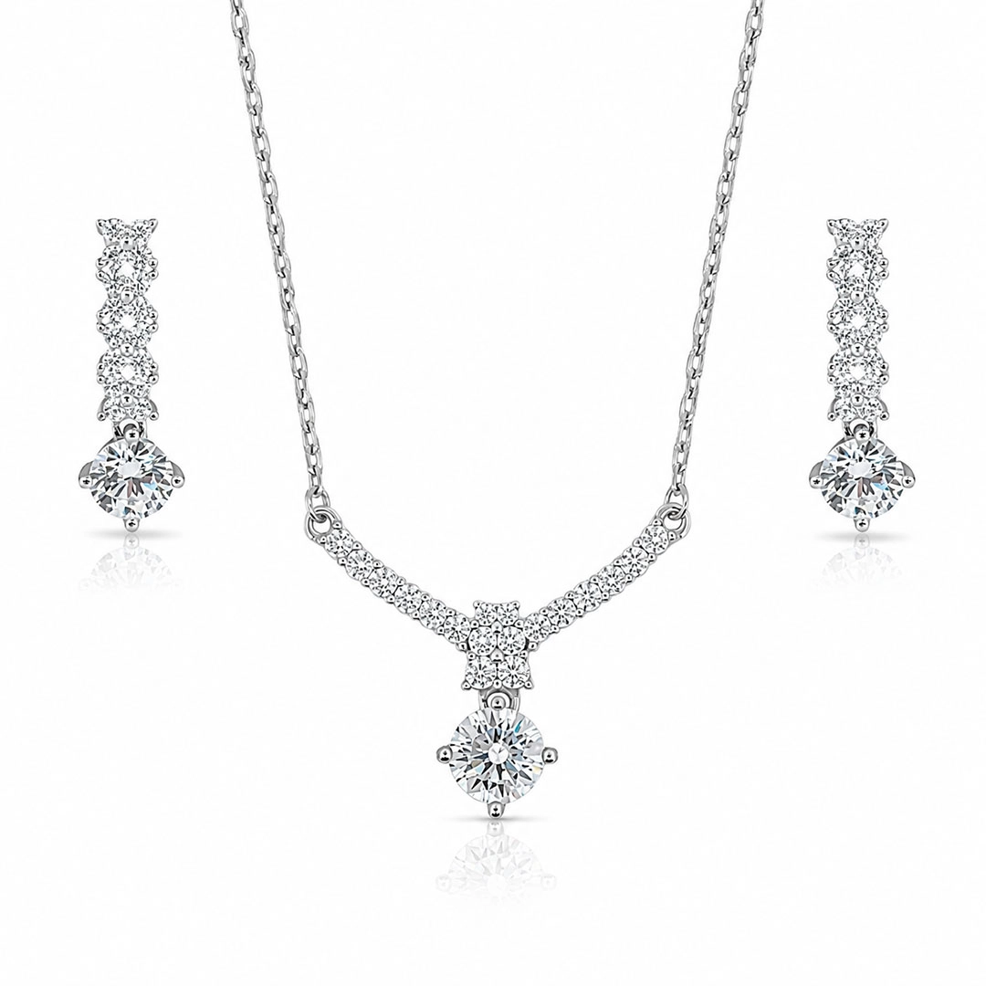 Gargantilha Blend Collection Trabalhada com Brincos de Zircônias Cristal