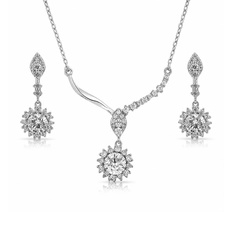 Gargantilha Blend Collection Trabalhada com Brincos de Zircônias Cristal Cravejadas