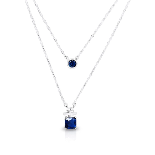 Gargantilha de Prata Blend Collection Dupla com Zircônias Safira