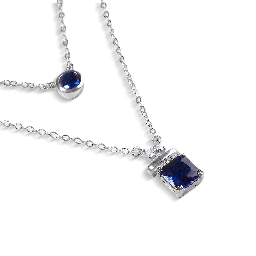 Gargantilha de Prata Blend Collection Dupla com Zircônias Safira