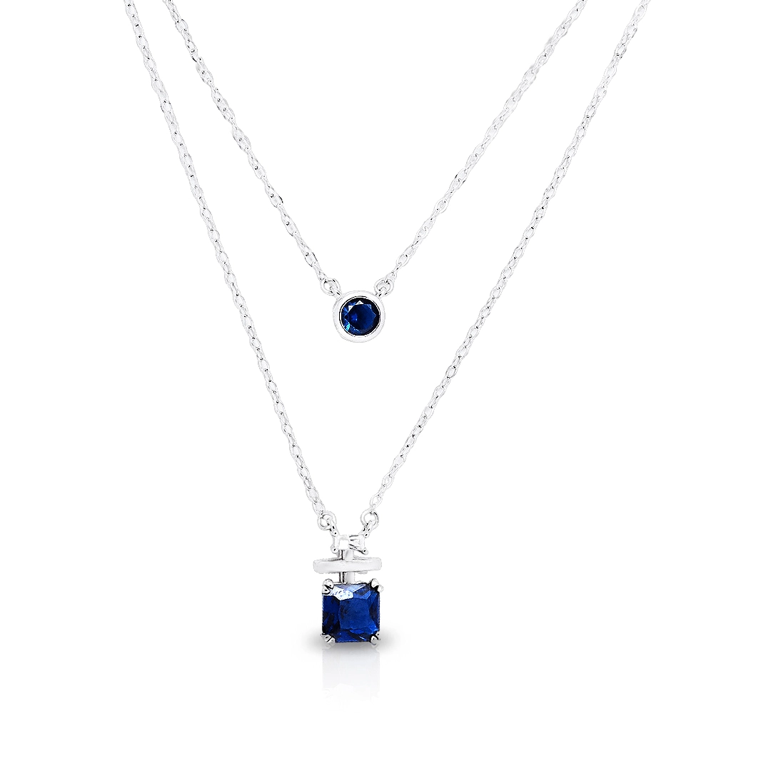 Gargantilha de Prata Blend Collection Dupla com Zircônias Safira