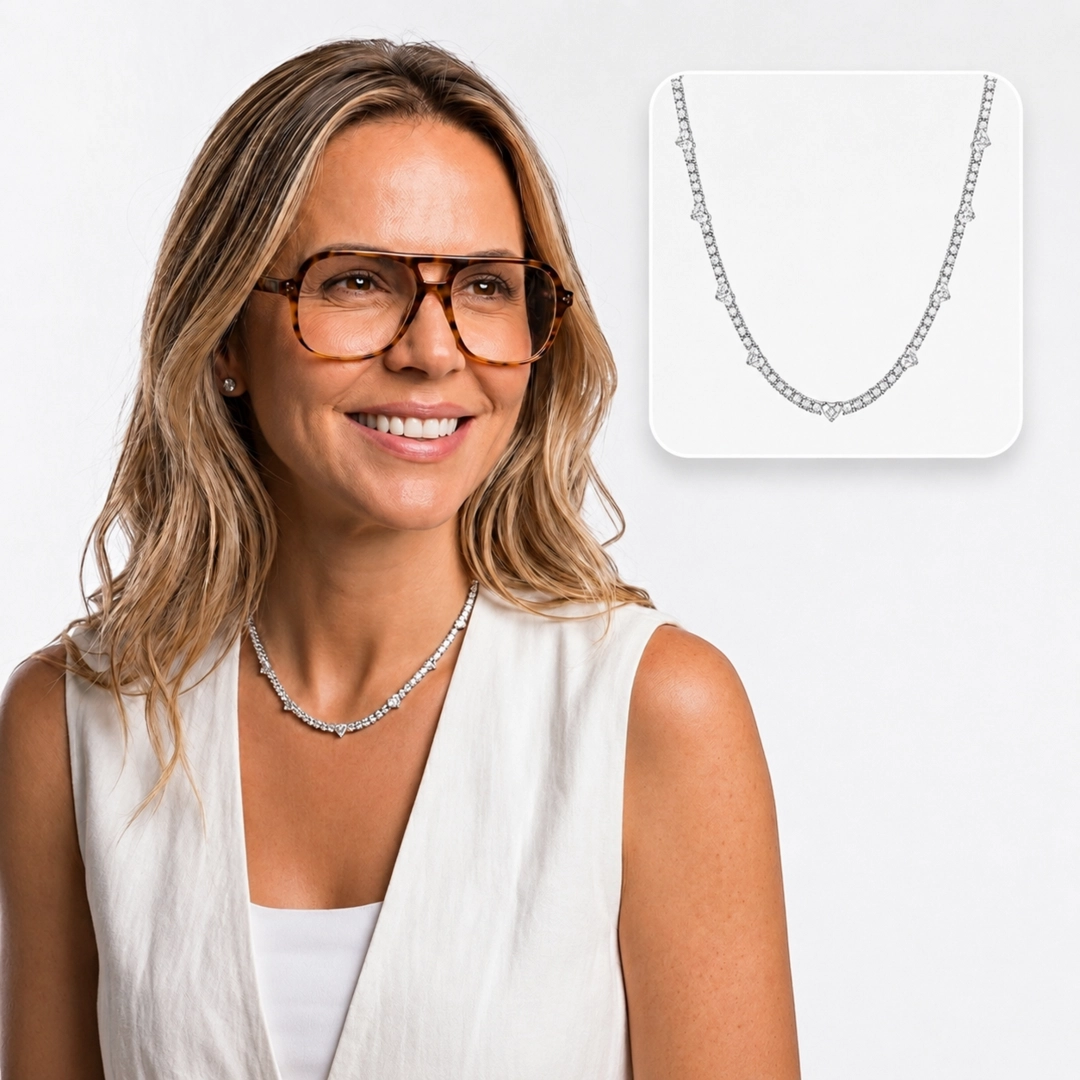 Colar Blend Collection com Corações em Zircônias Cristal