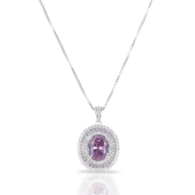 Gargantilha de Prata Blend Collection Oval Com Zircônias Ametista e Cristal