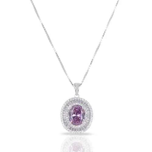 Gargantilha de Prata Blend Collection Oval Com Zircônias Ametista e Cristal
