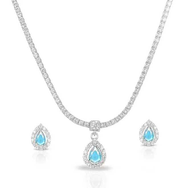 Colar de Prata Blend Collection com Brincos Gota de Zircônias Cristal e Topázio