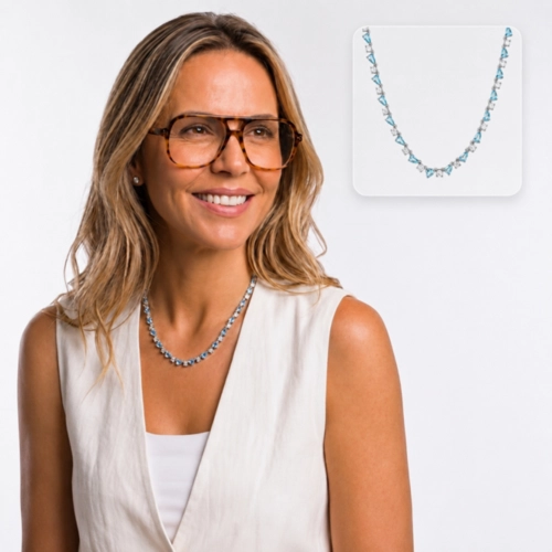 Colar Blend Collection com Zircônias Cristal e Gotas em Zircônia Topázio