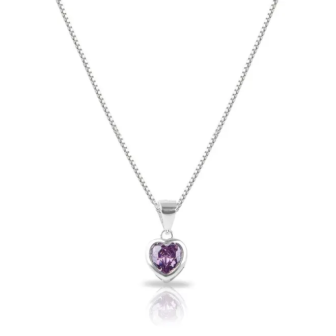 Gargantilha de Prata Blend Collection com Coração de Zircônia Ametista