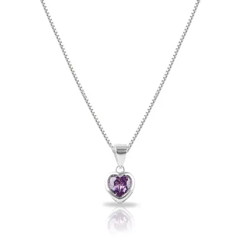 Gargantilha de Prata Blend Collection com Coração de Zircônia Ametista