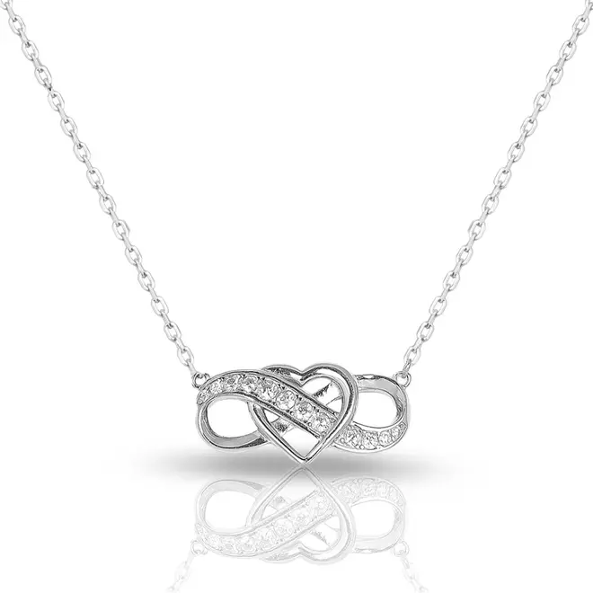 Gargantilha de Prata Blend Collection Coração Com Infinito Com Zircônias Cristal Cravejadas