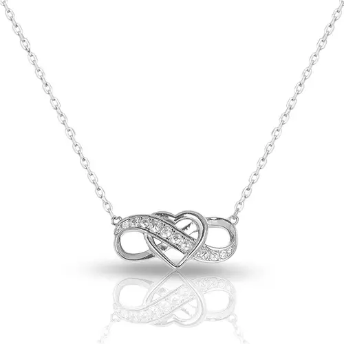 Gargantilha de Prata Blend Collection Coração Com Infinito Com Zircônias Cristal Cravejadas