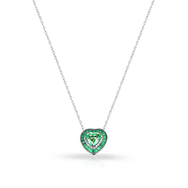Gargantilha de Prata Blend Collection com  Coração em Zircônias Esmeralda e Cristal