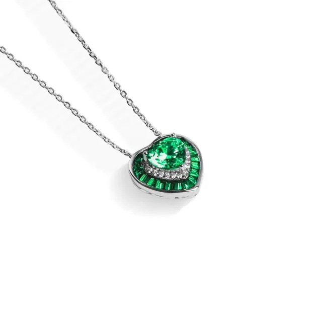 Gargantilha de Prata Blend Collection com  Coração em Zircônias Esmeralda e Cristal