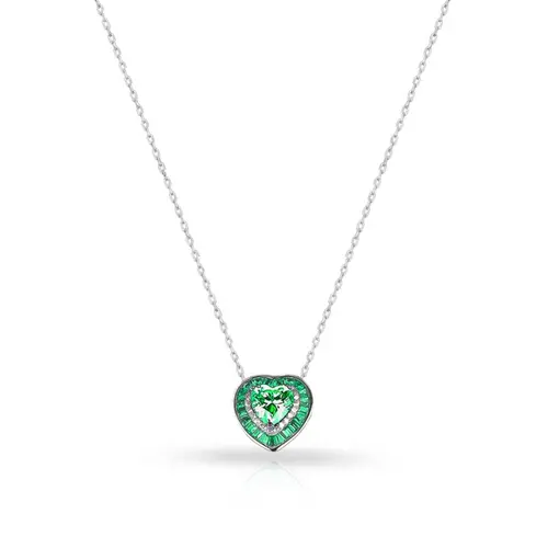 Gargantilha de Prata Blend Collection com  Coração em Zircônias Esmeralda e Cristal