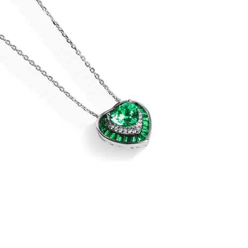 Gargantilha de Prata Blend Collection com  Coração em Zircônias Esmeralda e Cristal