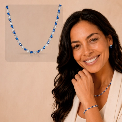 Colar Blend Collection com Zircônias Cristal e Gotas em Zircônia Safira