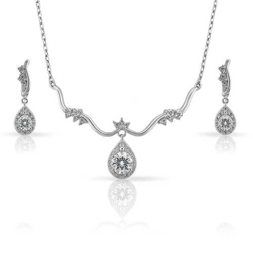 Gargantilha de Prata 925 Blend Collection com Brincos de Zircônias Cristal Gota