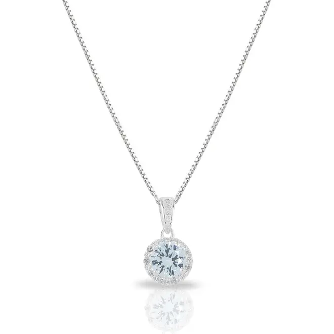 Gargantilha de Prata Blend Collection com Zircônia Água Marinha Redonda