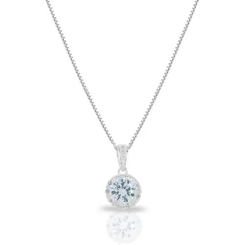 Gargantilha de Prata Blend Collection com Zircônia Água Marinha Redonda