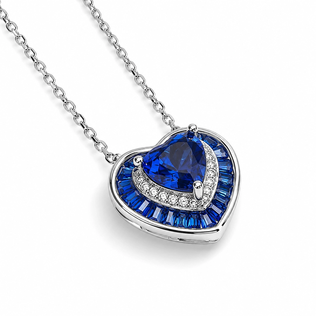 Gargantilha Blend Collection com Coração de Zircônias Cristal e Safira