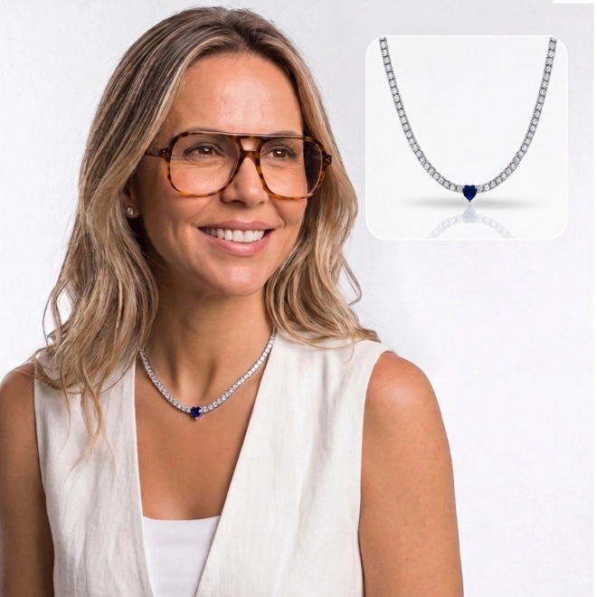 Colar Blend Collection com Coração de Zircônia Safira