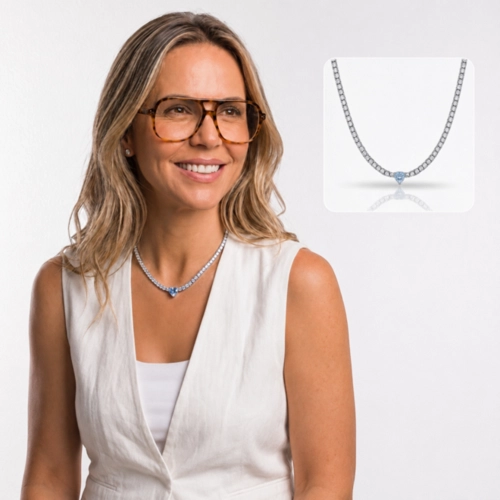 Colar Blend Collection Riviera com Zircônias Cristal E Coração Zircônia Topázio
